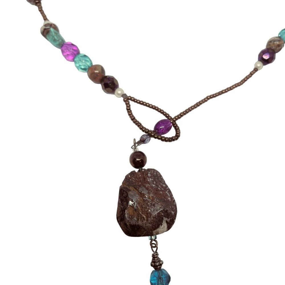 Multicolor Beaded Faceted Crystal Lariat Y Drop Pendant Necklace 20 inch